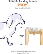 Ceramic Slow Feeder Dog Bowls Elevated for Small and Medium Breed with Wooden Stand, 1.5 Cups Dog Dishes to Slow Down Eating, Anti-Gulping Pet Feeding Dishes,White