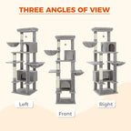 PEQULTI 66" Cat Tree for Indoor Cats, Tall Cat Tower for Large Cats with Scratching Post, Super Large Metal Hammock and 2 Big Condos, Grey
