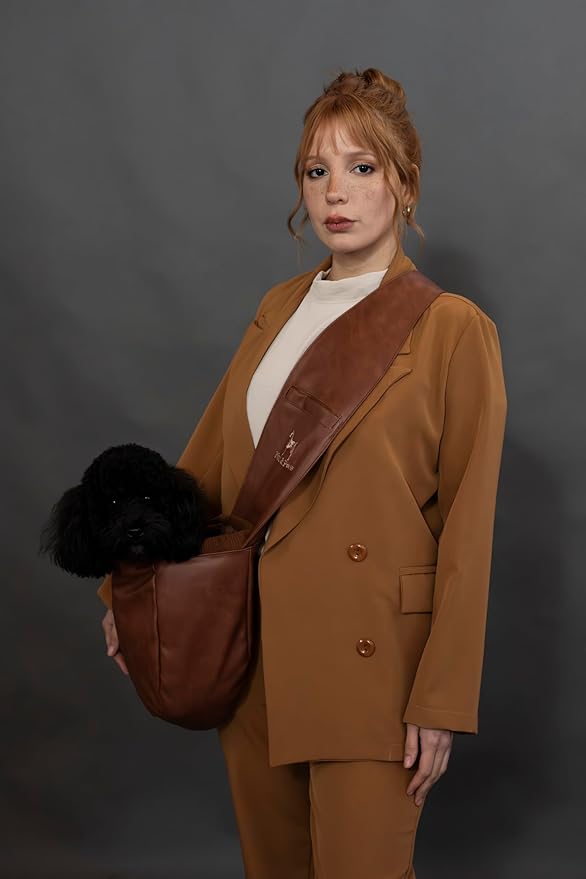 Noah & Paw Dog Sling Carrier for Small Dogs 5-18lb, Dog Sling for Small Dogs and Cats, Dog Carrier with Adjustable Padded Strap, Vegan Leather Lined with Fur, 3X Safety Features, Machine Washable