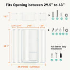 COMOMY 71" Extra Tall Pet Gate for Cats, 29.5-43" Extra Wide Cat Gate with Adjustable Cat Door, Pressure Mounted Easy Walk Through Pet Gate with Door for Stairs, Doorways, Kitchen(White)