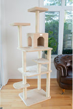 Cat Tree 74" - 7 Level Faux Fur Tower with Playhouse & Perches - Easy Assembly