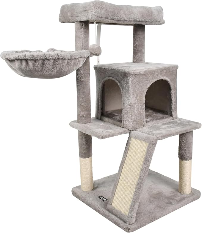 38-in Heavy-Duty Cat Tree for Large Cats, Multi-Level Tower with Sisal Scratching Posts, Plush Perch, Hammock & Condo Anti-Tip Design