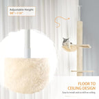 Floor to Ceiling Cat Tree, Cat Tower with Adjustable Height 98-110 Inches, 5 Tiers Tall Cat Tree Floor to Ceiling with Cozy Bed,Platforms, Sisal Scratching Posts for Cats Beige