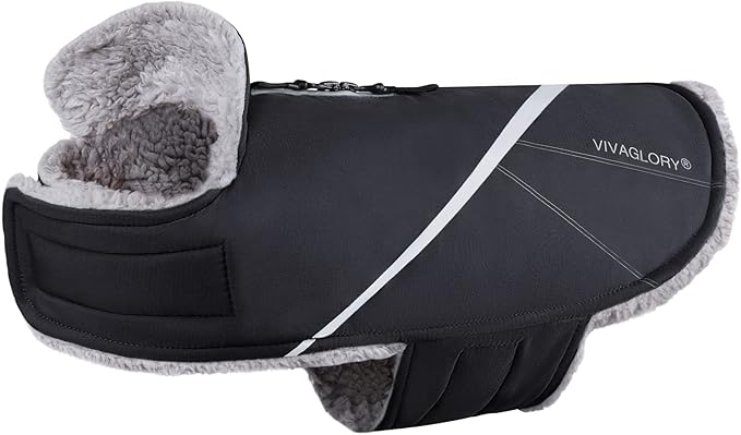VIVAGLORY Snowrap Dog Coat, Jacket with Harness Hole, Dog Coat for Winter & Cold Weather, Fluffy Warm Fleece Lined Reflective Water Resistant for Puppy, XXS, Black