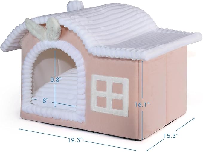Jiupety Rabbit Cat House for Indoor Cats, Cute Covered Cat Bed with Spacious Interior, Pet Cave Bed Up to 3-15 Lbs Kitten, Pink