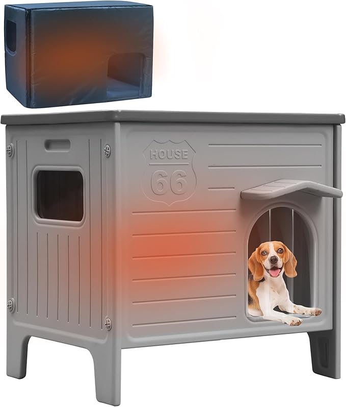 Rockever Insulated Dog House Outdoor Indoor for Small Medium Dogs, Insulated Dog House with Insulated Liner, Plastic Elevated Outdoor Dog House Waterproof Dog Kennel, Clean Easily((M & Liner)