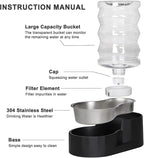 RIZZARI Dog Food Water Dispenser: 7L Large Black Stainless Steel Gravity Water Feeder - Easy Refill, Detachable 304 Stainless Bowl - for Busy Multi-Pet Owners & Medium Pet- Home Kitchen & Yard