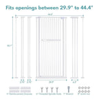 No Pawblems 55.1" Extra Tall Pet Gate for Cat/Dog, 29.9-44.4" Wide Auto Close Tall Cat Gate, NO Drilling Pressure Mounted for Doorways/Hallways, 1.37" Narrower Bar Spacing, White