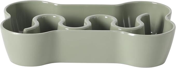 Gibson Home Curious Canines 9” Slow Feeder Dog Bowl, Bone Shaped Melamine Anti-Gulp Pet Bowl, Non-Slip, Dishwasher Safe, Green
