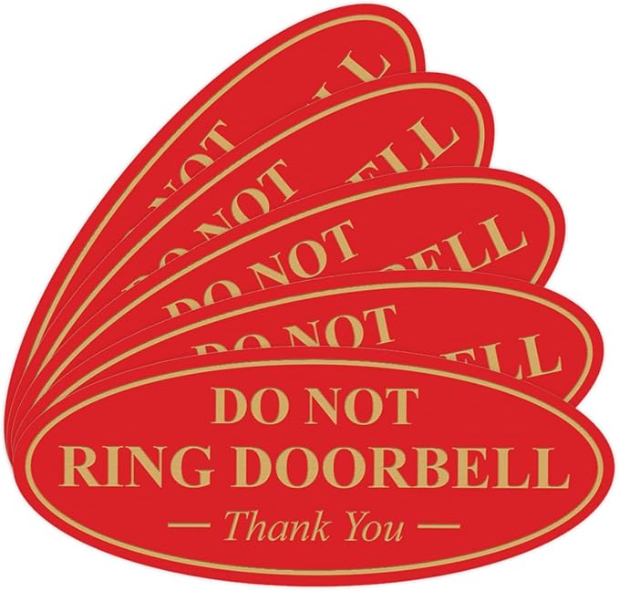 Oval DO NOT RING DOORBELL Thank You Sign - Red/Gold Medium 5 Pack