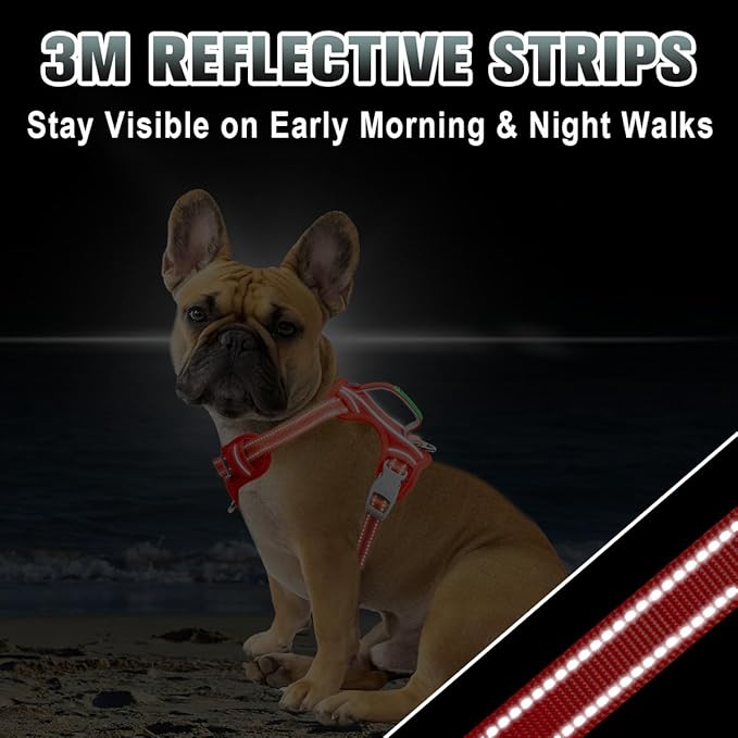 BARKBAY No Pull Dog Harness Large Reflective Dog Harness with Front Clip and Easy Control Handle for Walking Training Running with ID tag Pocket(Red,XS)