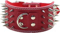 Studded Dog Collar, 3" Sharp Spiked Leather Dog Collar fit Training,Sports,Walking,Medium,Large,X-Large,for Pitbull,Labrador,Boxer (L:19-22 inch, Red)