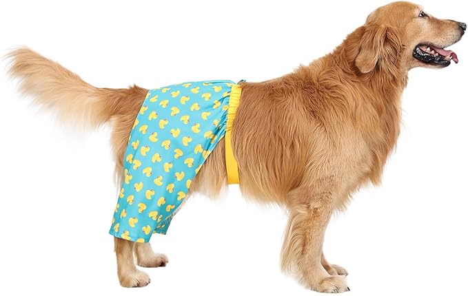 HDE Dog Swim Trunks Hawaiian Board Shorts Beach Pool Swimsuit for XS to XXL Dogs Teal Rubber Ducks - XL