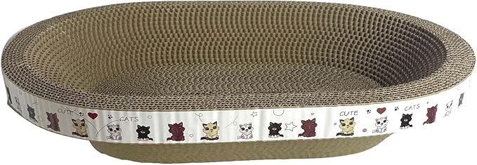 Oval Cat Scratching Basket – Corrugated Cardboard Cat Scratcher & Lounger, 17.5” x 11.75” x 3.5”