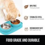 GORILLA GRIP Feeding Mat Bowl Set, 3 Cup 100% Waterproof BPA Free Silicone, 304 Stainless Steel Cat and Dog Bowls for Food and Water, Slip Resistant, High Edge, US Designed, Patent Pending, Turquoise
