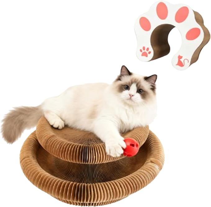 Twisty Paws Cardboard Cat Toy – 2025 Upgraded Foldable Cardboard Cat Scratcher, Durable Honeycomb Design 2-in-1 Interactive Toy for Cats’ Play, Rest & Exercise (1)
