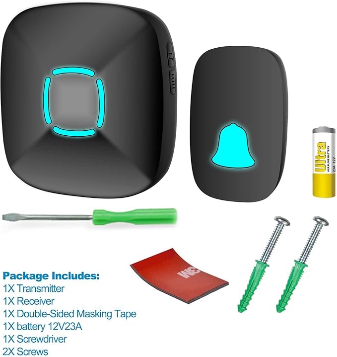 Doorbell, Lovin Product Waterproof Wireless Doorbell Chime Kit with 36 Chimes, Adjustable Volume; 1000feet Operating, with Sound LED Flash Door Bell for Home (1 Receiver x 1 Push Button) Black