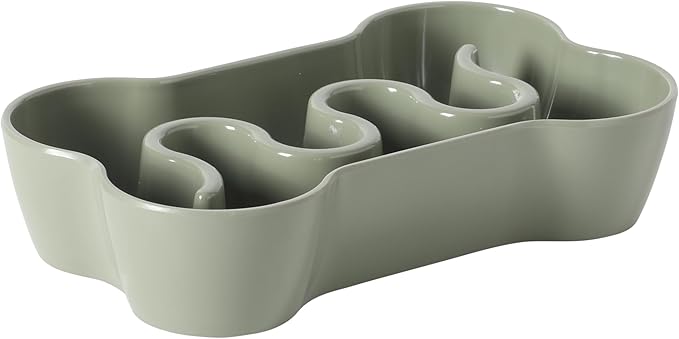 Gibson Home Curious Canines 9” Slow Feeder Dog Bowl, Bone Shaped Melamine Anti-Gulp Pet Bowl, Non-Slip, Dishwasher Safe, Green