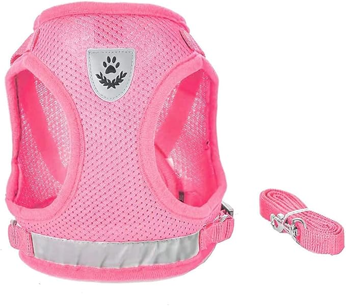 FEimaX Dog Harness and Leash Set for Walking, Soft Mesh Adjustable Easy Control Lightweight Cat Vest Harnesses with Reflective Strips, Escape Proof Small Dogs Cats Vests