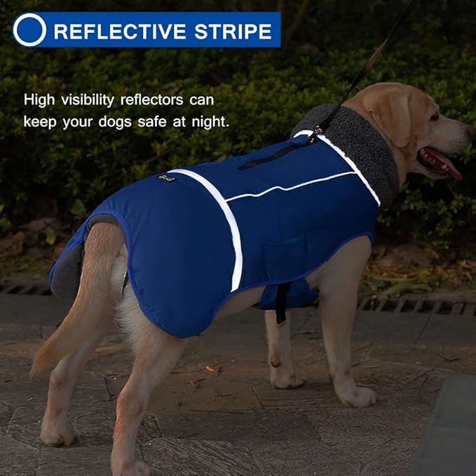 QBLEEV Warm Dog Coat Reflective Dog Jacket, Waterproof Dog Winter Coat Turtleneck Dog Clothes for Cold Weather, Thick Fleece Dog Snowsuit Christmas Dog Vest Pet Apparel for Small Medium Large Dogs XL