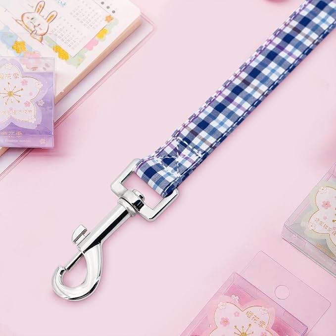 Tunkoo Dog Leash Plaid with Soft Comfy Cotton Handle，Girl Pet for Small Medium Large Dogs Cats Daily Walking（Bule Grid，M）