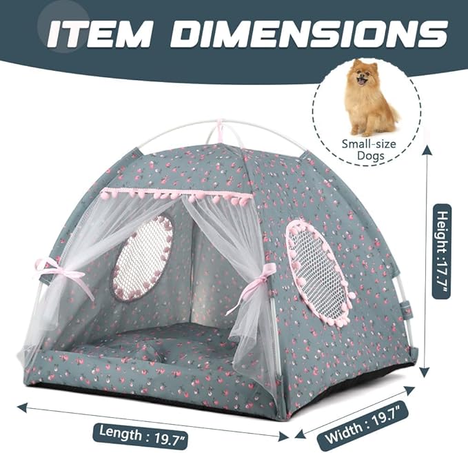 Pawstrip Dog Tent Indoor Cat House Pink Puppy Bed Portable Pet Teepe Princess Dog Camping Tent Outdoor Kitten Houses Cute Bunny Nest Girl Kitty Cave, Large (19.7" x 19.7" x 17.7")