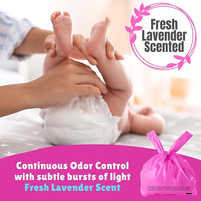 Baby Disposable Diaper Sacks (500 ct.) Lavender Scented, Easy-To-Tie Tabs, Diaper Disposal Pet Waste Bags Bulk Diaper Sacks Dog Poop Bags Cat Waste Bags Sanitary Pads Disposal (500 Bags, Pink)