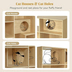 63.5" Cat Tree with Litter Box Enclosure & Bookshelf, Modern Cat Tower with Built-in Cat Houses, Multi-Tier Storage Shelf Cat Furniture for Indoor Cats,Natural