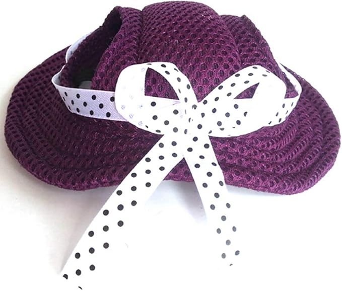 Round Brim Princess Hat Visor Hat Pet Dog Mesh Porous Sun Hat with Ear Holes for Small, Extra Small Dog Teddy, Pug, Chihuahua, Shih Tzu, Yorkshire Terriers, Papillon Purple L