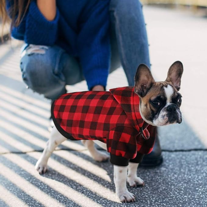Plaid Dog Hoodie Sweatshirt Sweater for Extra Small Dogs Cat Puppy Clothes Coat Warm and Soft(XS)