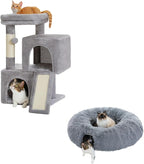 PAWZ Road 30 Inches All-in-One Cat Tree Bundle with Long Plush Cat Tunnel Bed