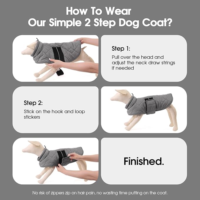 KAMA BRIDAL Dog Winter Coat Warm Padded Puppy Jacket Windproof Water Resistant Clothes for Small Medium Large Pets Christmas Sweater Outfit Vest(Grey, L)