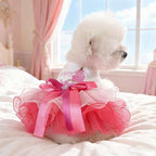 Dog Birthday Dress with Cake Pattern & Bowknot Girl Puppy Clothes for Small Dog Cat Birthday Outfit with Tutu Skirt Party Tulle Pet Apparel (Fuchsia, Small)