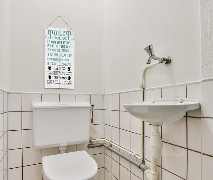 Bathroom Rules Wood Decor Sign, Toilet Rules, Hanging Printed Wooden Plaque Décor, Funny Bathroom Wall Décor, Vintage Bathroom Decor, Toilet Wall Decor Signs, Restroom Wooden Hanging Sign 12x 6inch