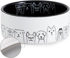 Fun Elements Ceramic Dog Bowls - Large, Non-Slip, 64 Fl Oz, Black with Adorable Dog Patterns (Large, Black)