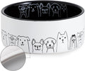 Fun Elements Ceramic Dog Bowls - Non-Slip, 16 Fl Oz Black Bowls with Adorable Dog Patterns (Small)