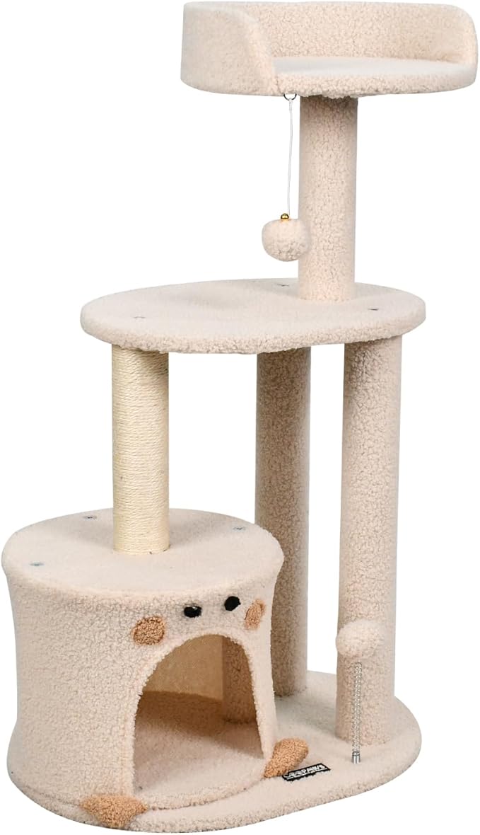 33-in Heavy-Duty Cat Tree for Large Cats, Multi-Level Tower with Sisal Scratching Posts, Plush Perch, Hammock & Condo Anti-Tip Design
