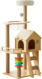 Cat Tree, Wood Cat Tree Tower for Indoor Cats, 47.3" Modern Cat Tower with Sisal-Covered Scratching Posts and Top Perch，Cat Condo with Acrylic Hammock for Small Large Cats