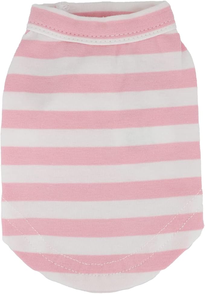 LOPHIPETS 100% Breathable Cotton Striped Dog Tee Shirt T-Shirt for Small Dogs Teacup Chihuahua Yorkie Puppy Clothes -Pink and White Strips/XS