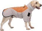 Waterproof Dog Coat for Large Dogs, Winter Warm Jacket with Adjustable Turtleneck, Reinforced D-Ring, Full Front Zipper & Elastic Leg Bands, Windproof Snowsuit Reflective Strip (Grey Orange, 4XL)