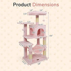 DORTALA Cat Tree for Indoor Cats, 44" Modern Cat Tower with Top Perch, Condo, Hammock, Sisal Scratching Posts, Dangling Balls, Platforms, Multi-Level Pet Climbing Furniture Playground (Pink)