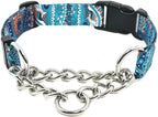Martingale Dog Collar with Chain Stainless Steel, Nylon Dog Collar Flowers Pattern, Adjustable Training Walking Collar with Quick Release Buckle, Slip Chain Collar for Puppy Medium Large Dogs