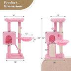 Athena Collection Cat Tree, 36 Inch Tall Cat Tree Tower for Indoor Cats, Multi-Level Cat Tower House Activity Center Climbing Tower with Cat Condo & Hammock & Scratching Post & Dangling Ball, Pink