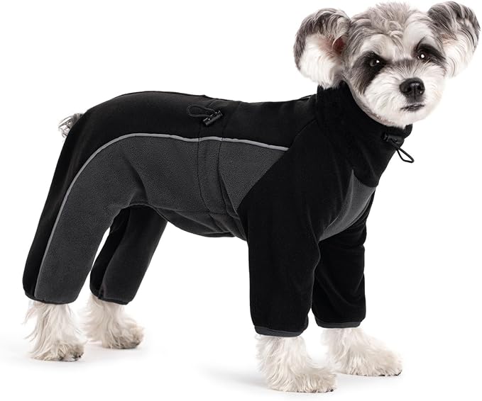 Fleece Dog Coat for Small Medium Dog,Pullover Pajamas Jumpsuit Bodysuit Puppy Coats with Legs, Pet Windproof Warm Cold Weather Jacket Full Body Vest Cozy Snowsuit Outfit Clothes (Black, S)