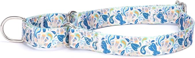 Serijoars Adjustable Martingale Dog Collar Heavy Duty Nylon Dog Collar for Medium Large Dogs Walking Training Boy and Girl Dogs (M, Blue Flowers)