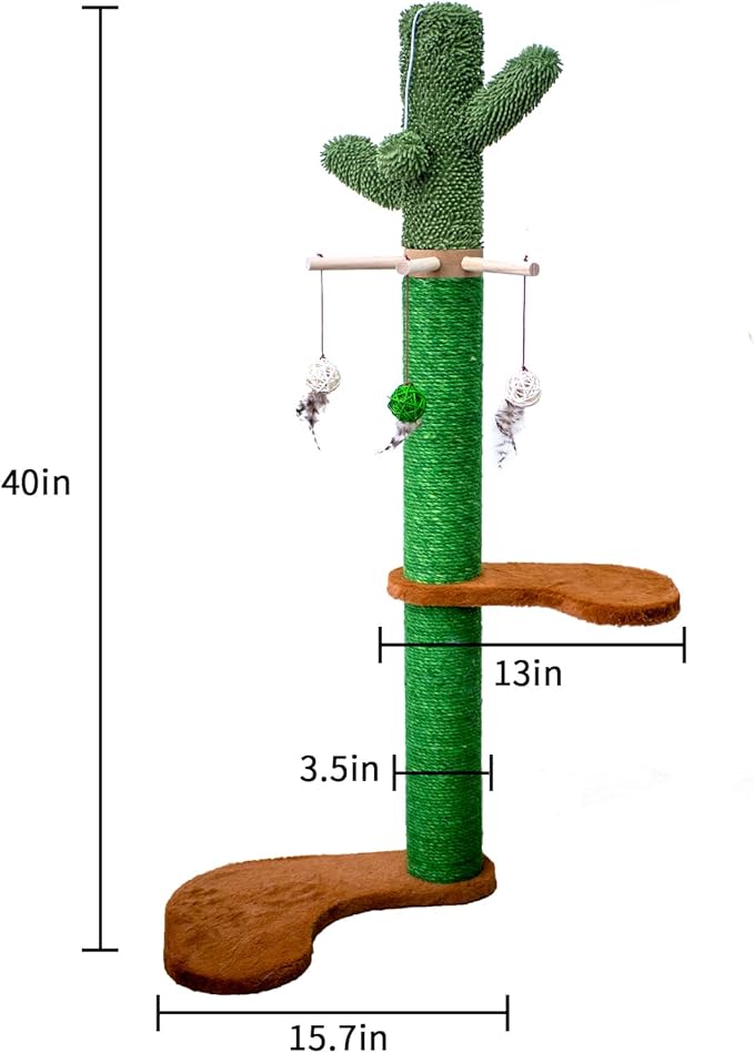 Meowoou Wall Mounted Cat Scratcher for Indoor Cats, 38 Inch Cat Wall Shelves with Scratching Posts and Pedal, Suitable for Adults Cats, Kitten and All Type of Cats Cactus