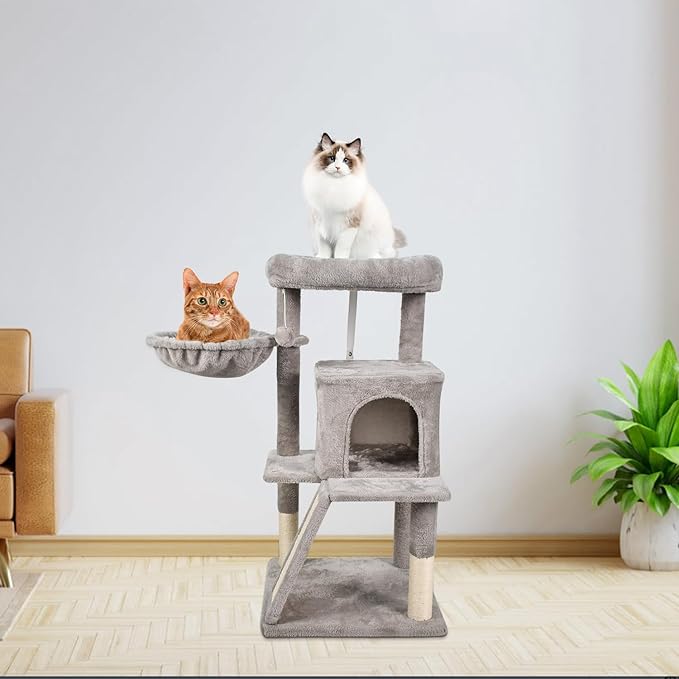 38-in Heavy-Duty Cat Tree for Large Cats, Multi-Level Tower with Sisal Scratching Posts, Plush Perch, Hammock & Condo Anti-Tip Design