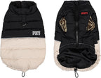 Dog Winter Puffer Jacket, Warm and Water-Resistant Coat with Leash Ring, Stylish Color Block Design for Small to Medium Dogs (Beige, Medium)