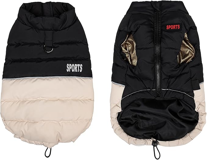Dog Winter Puffer Jacket, Warm and Water-Resistant Coat with Leash Ring, Stylish Color Block Design for Small to Medium Dogs (Beige, X-Large)