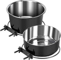 2 Pcs Black Large Pet Dog Food Water Bowl for Cage Stainless Steel Non-Spill Kennel Hanging Cats Bowls with Clamp Holder Crate Feeder Dish for Medium Large Dogs Huge Pets (7.1x3.7'' & 7.1x2.5'')
